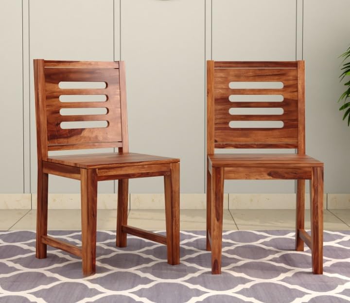 Solid sheesham Wood Dining Chair for Dining Room,Office|Wooden Chair for Multipurpose Without Cushion Elegant Seating Area Set of 2(Honey Finish)-image-7