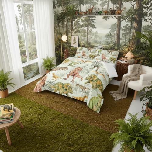 Image of QOOMO 3D Dinosaurs Kids Bedding Set, Black Jurassic Animals Comforter Full Size, Suitability Girs and Boys Black Decorate a Room 1 Comforter Set 2 Pillowcases