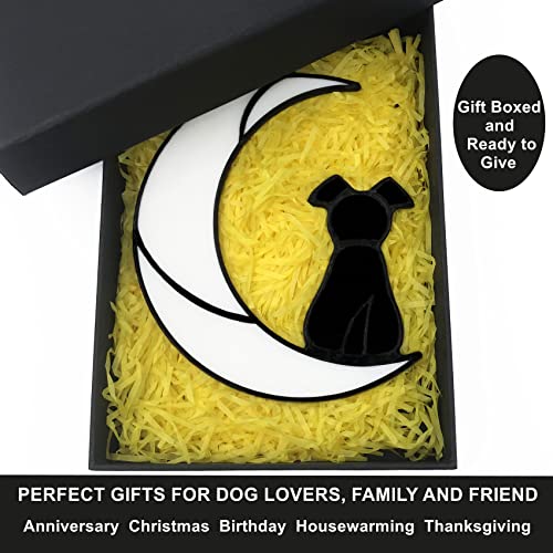 Lcensp Stained Glass Pet Dog Memorial Gifts For Dog Lovers, A Black Dog Decor On White Moon Window Hangings Suncatcher, Loss Of Dog Sympathy Gift, Pet Loss Remembrance Gifts In Memory Of Dog(Black) #TOP2