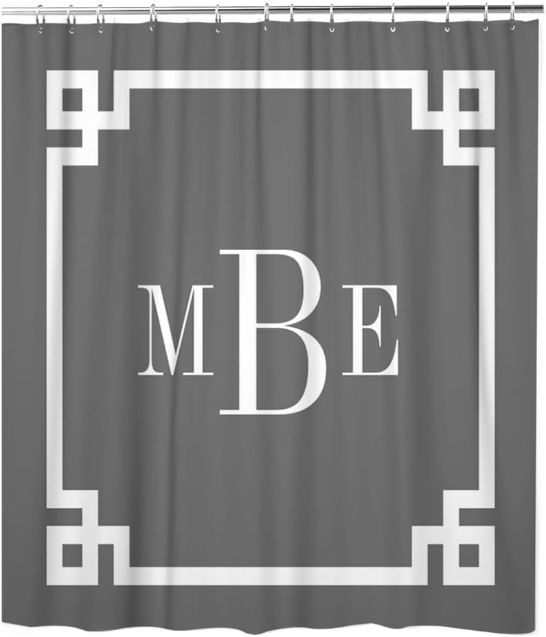 Shower Curtain, Rustic Gray Antler Monogram Farmhouse Shower Curtains with 12 Hooks, Bathroom Bathtub Decor, Waterproof Shower Curtains for Bathroom, 66x72 Inches