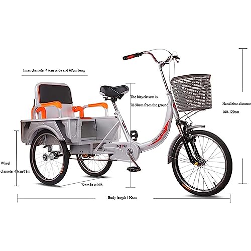 Triciclo para adultos, 3 ruedas, con canasto grande y asiento trasero, asiento ajustable en altura, para recreo y compras, bicicleta cruiser para hombres y mujeres miniatura 7