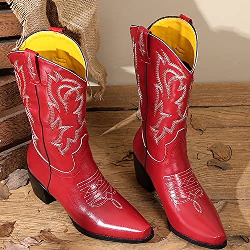 LIPIJIXI Dames's Cowboy Laarzen Western CowgirL Laarzen Retro Puntige Teen Laarzen - Afbeelding 6