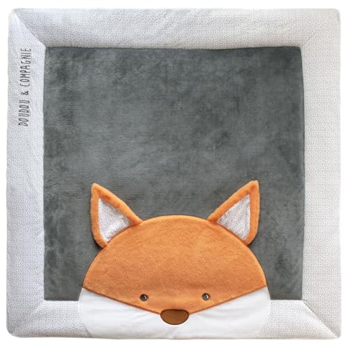 Doudou et Compagnie - Tapis d'Eveil Bébé - Tapis de Jeu Renard Gris - 100 x 100 cm - Pour Bébé 0-6 Mois - Tapis Rembourré Confort Adapté au Parc - Idée...