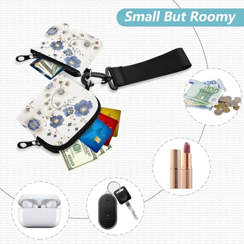 Elegant Flower Soft Blue and Gold Dual Coin Purse Credit Card Holder Wallet Minimalist Business Card Case Money Organizer with Zipper Coin Pocket for Women 2 Packs2