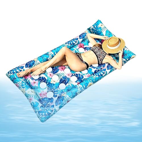 Chaise longue flottante de piscine imprimé tropical pour adulte avec appui-tête