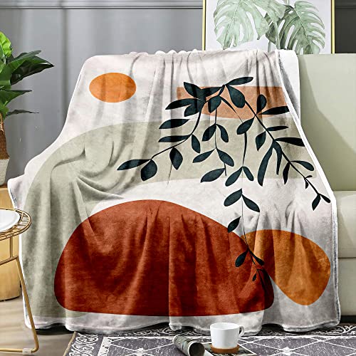 SEBKQ Boho Sun and Leaves Blanket Double Sided Flannel Throw Blanket, Suitable for Adults and Children on The Sofa, Car, Bed Nap Warm Comfortable Blanket(59in X 51in)