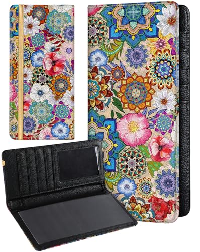 Image of Slohif Checkbook Cover for Personal Duplicate Checks - Women Check Cover Book Wallet Holder Colorful Hippie Faux Leather Top Side Tear