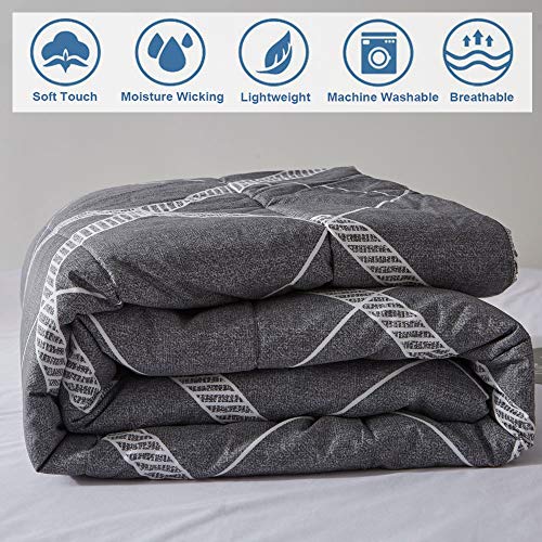 Atsense Comforter Set Queen, All Season 3-Piece 100% Cotton Fabric, Soft Microfiber Filled Bedding, Lightweight Reversible Duvet Insert (Grey&White, My005) #TOP4