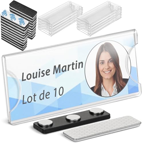 Porte-badges nominatifs haut de gamme en acrylique transparent avec support magnétique