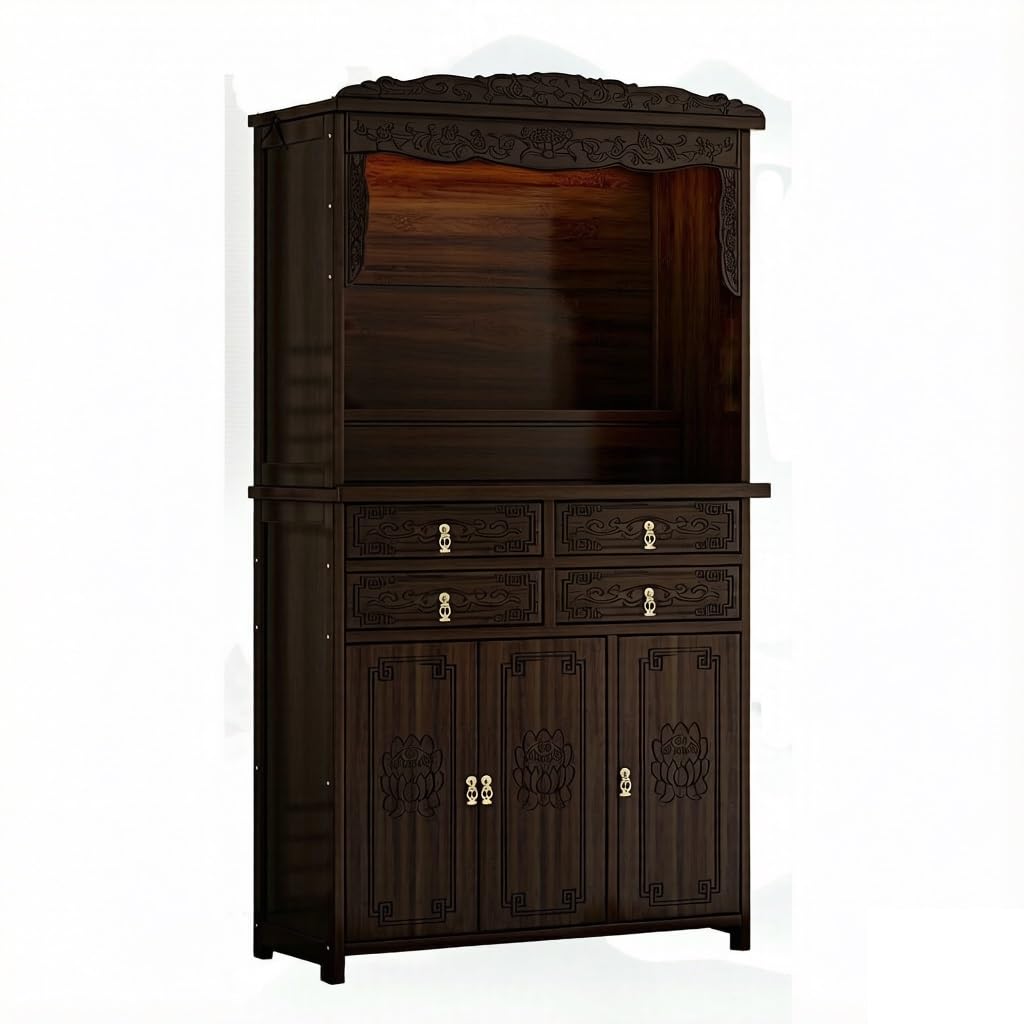 buddha statue display table Altar Cabinet Tall Wooden Display Stand for