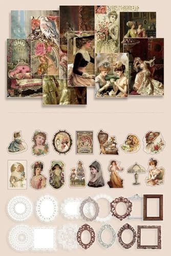 Image of GKN Scrape Book Kit 346pcs Vintage Journal Scrapbook Pack Kit For Art Journaling Bullet, Planners Diy Paper Stickers, Craft Kits Notebook, Collage Album Aesthetic Sticker Scrapebooking Album (Brown Victorian)