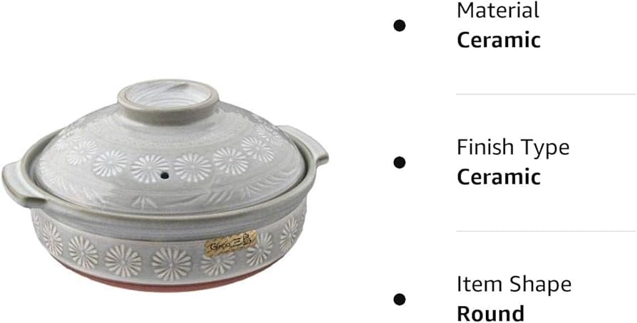 Amazon.com: 日本Hana 三島Donabe 陶瓷火鍋砂鍋Banko 土器陶鍋適用於