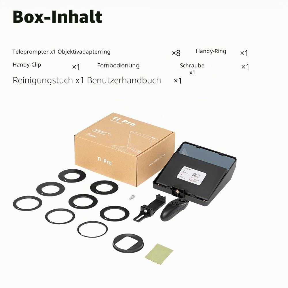Ambitful T1 Pro Teleprompter für Handy mit Desktop-Stativ, schnell einzurichten, tragbares Teleprompter-Set mit Fernbedienung, unterstützt Smartphone/DSLR/Mini-Tablet (unter 8,3 Zoll), für YouTube