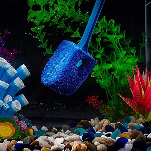 Voarge Aquarium Cleaning Brush Fish Tank Glass Plant Algae Scraper Scrubber Cleaner, Double Sided Sponge, Tools Long Handle Scrubber for Glass(40cm)