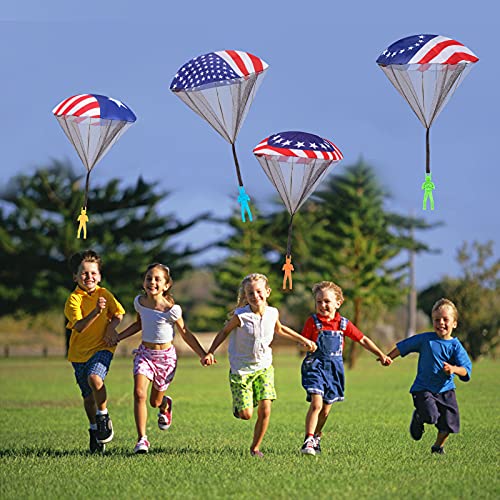 Parachute Toy 6 Pack American Flag Patterns Army Soldiers Guys Tangle Free Throwing Hand Outdoor Game Flying Toys Party Favor for 3 4 5 6 7 8 Year Old Kids Boys Girls