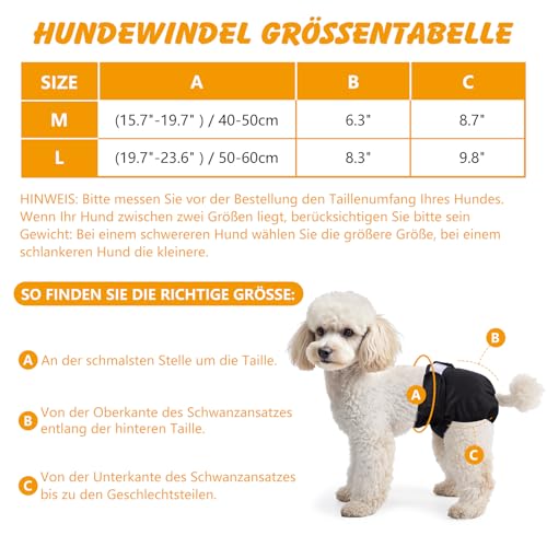 3 Stück Wiederverwendbare Hundewindeln, Verdickte Hochsaugfähige Läufigkeitshose für Hündinnen Waschbare Hundewindel Hundehöschen Windeln für Hunde Läufigkeit Inkontinenz Lange Reisen (40-50cm, M)