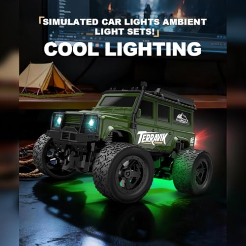 Image of 1 /64 Mini RC Car 2.4G Remote Control Crawler Truck with Trailer 4WD Off-Road All Terrain Vehicle with DIY Stickers, Full Proportional, 2 Speed Control, LED