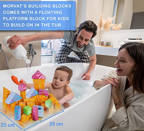 Morvat 60 Piece Colorful Soft Eva Foam Building Blocks Set, Waterproof Play Toy For Children, Babies, Toddlers, & Kids, Gift For Boys & Girls, Non Toxic & Bpa Free, Bath Tub Platform, Carry & Dry Bag #TOP1