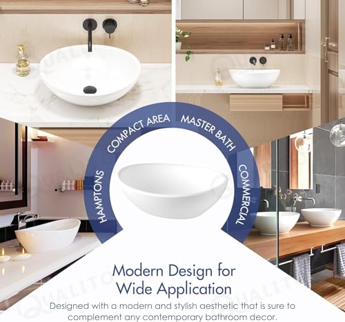 Image of QUALITO White Table Top Wash Basin for Bathroom, Living Room, Hall, Dinning Room | Countertop /Over Counter Ceramic Vessel Sink /Basin | Glossy Finish Table Top Wash Basin (White,16x14x6.5 Inch)