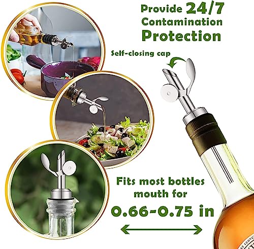 WAFJAMF 4 Pcs Weighted Stainless Steel Bottle Pourers, Self Closing Olive Oil Dispenser Spout - Image 3