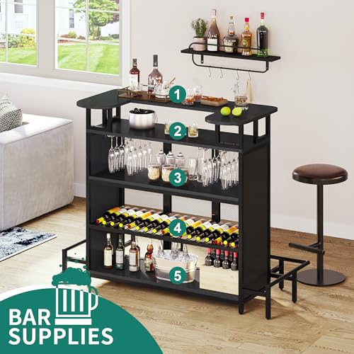 YITAHOME-Home-Bar-Table-with-Wall-Mounted-Rack-Modern-Home-Bar-Unit-Black-Liquor-Bar-Basement-Bar-with-Adjustable-LED-Light-and-Wine-Storage-for-Home-Kitchen-Dining-Room-Living-Room YITAHOME Home Bar Table with Wall Mounted Rack Modern Home Bar Unit Black Liquor Bar Basement Bar with Adjustable LED Light and Wine Storage for Home Kitchen Dining Room Living Room