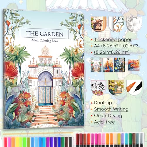 Image of Adult Coloring Books for Women Relaxation, 4Pcs Mindfulness Coloring Books for Women with 36 Colors Markers, 36 Dual Tip Colors Markers(Brush and Fine Point), Anxiety Relief Mindfulness Gift
