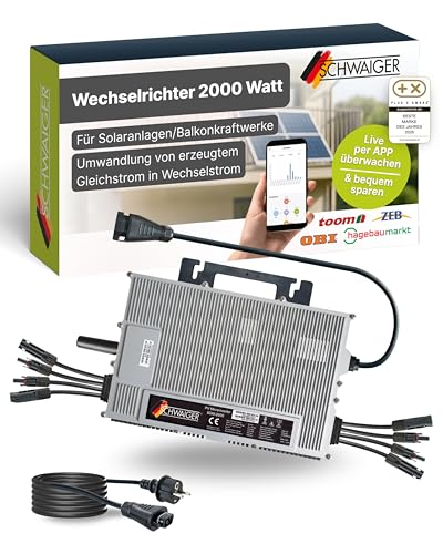 SCHWAIGER Wechselrichter 2000W I für Balkonkraftwerke & größere Solaranlagen I zur Umwandlung von Gleichstrom in Wechselstrom I Spannungsumwandler für Photovoltaik I per App steuerbar
