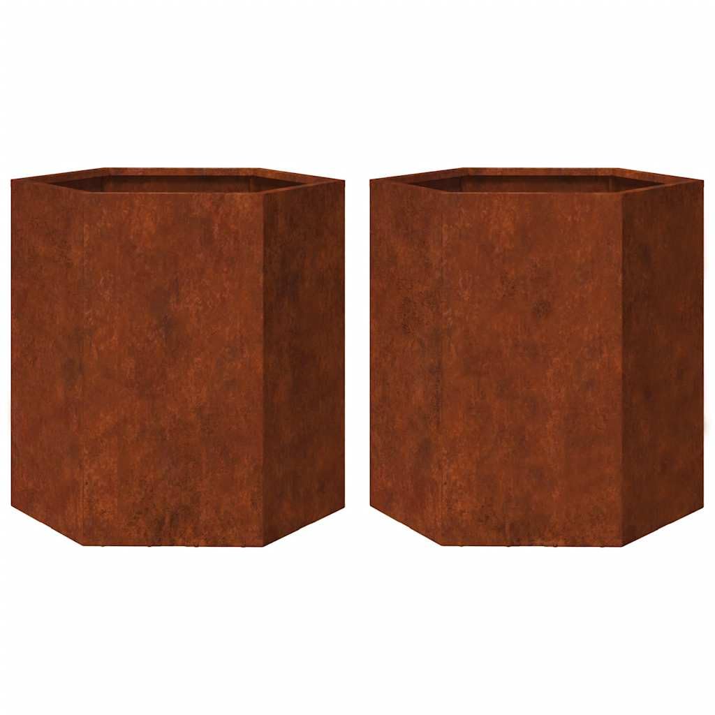 vidaXL Jardinera Hexagonal 2 uds de Acero Oxidado 46x40x45 cm para Exterior y Patio - Macetero para Flores