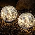 qzzwbbtc Garden Decoration, Cracked Glass Solar Globe Lights for Yard Pathway Patio Halloween Christmas Outside Decor,Warm White 2 Pack 50 LED(4.7”)