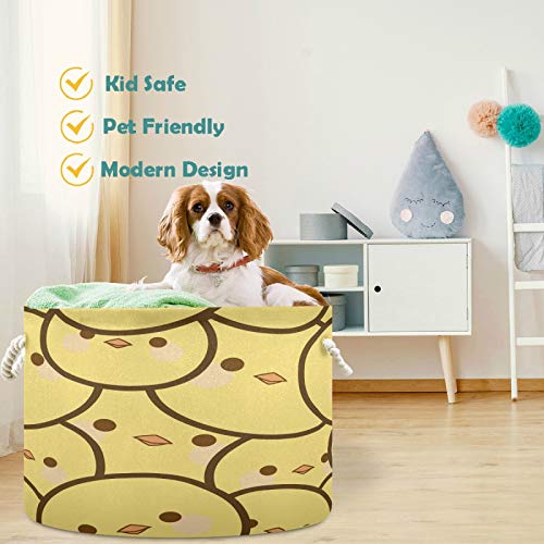 Image of visesunny Storage Basket Chick Face Nursery Hamper Canvas Fabric Toy Storage Organizer Bin Waterproof Storage Box Laundry Basket for Kid Rooms,Playroom,Shelves,Toy Basket,Gift Basket