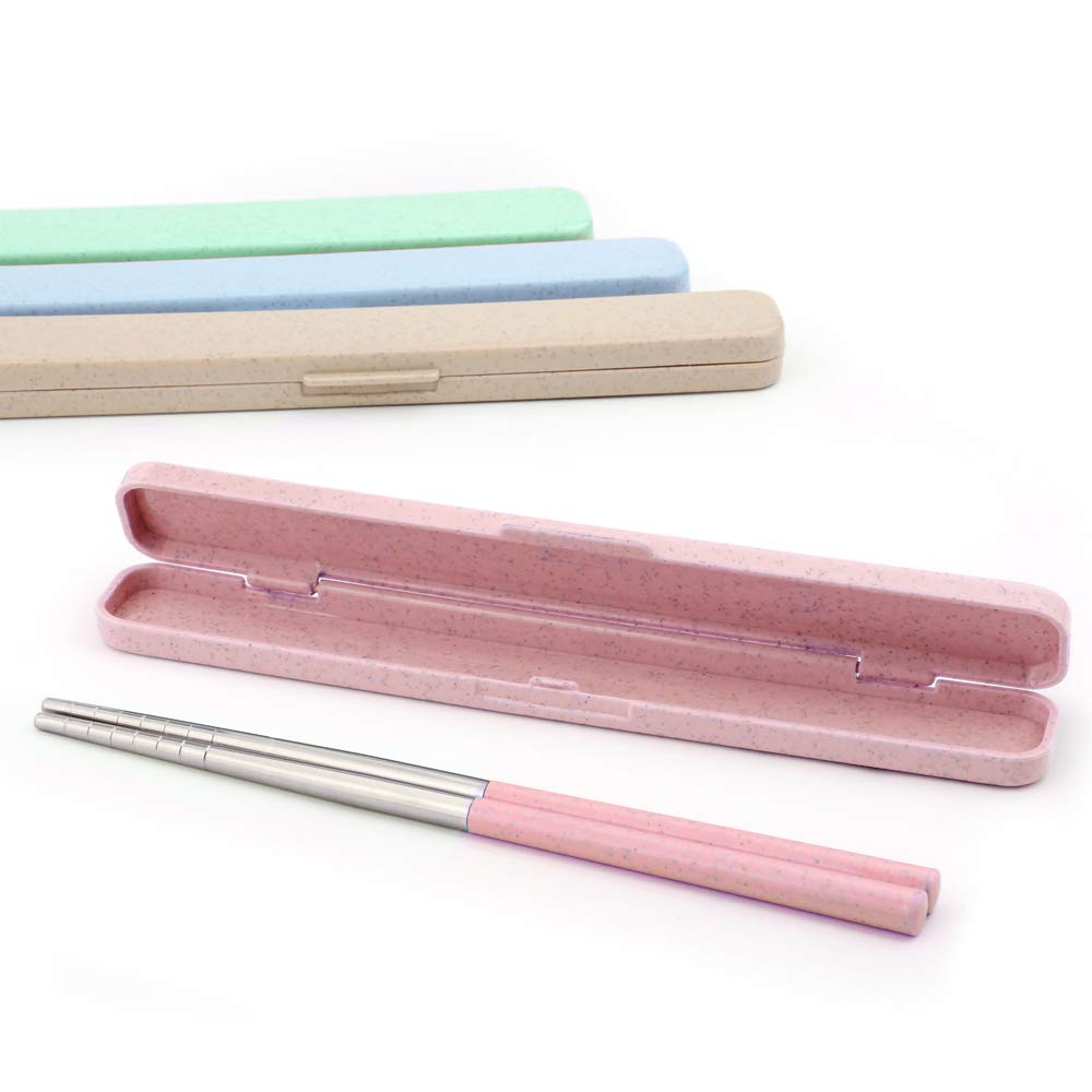 (Clamshell case, Pink) - Portable Chopstick,ArderLive 18/8 Stainless Steel Chopstick with Case,Reusable Travel Utensil for Camping,Travel,Bento Box.(Clamshell Series,19cm ,Pink)