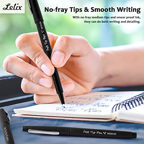 Lelix Felt Tip Pens, 15 Black Pens, 0.7Mm Medium Point Felt Pens, Felt Tip Markers Pens For Journaling, Writing, Note Taking, Planner, Perfect For Art Office And School Supplies #TOP3