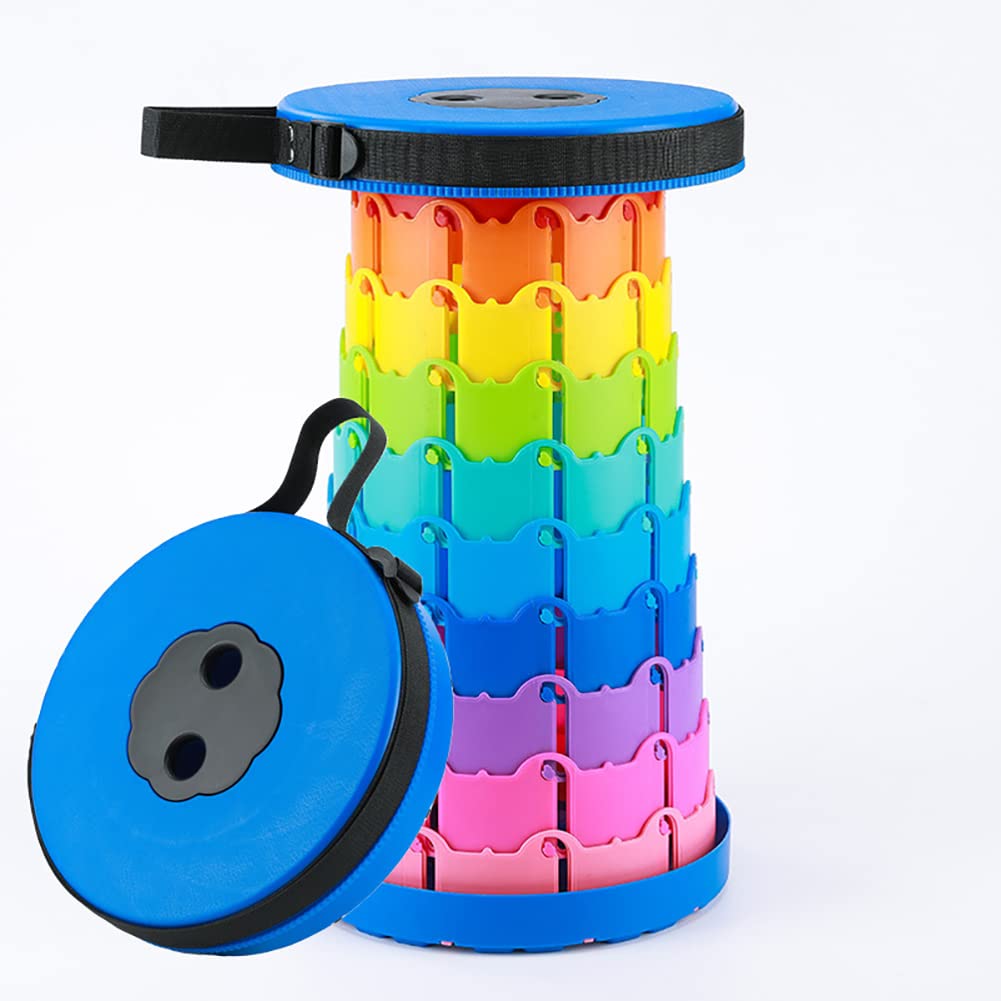 YIDATA Telescoping Folding Stools, Retractable Collapsible Seats for Adults Camping Stools Outdoor Hiking Garden BBQ with Carry Bag Blue