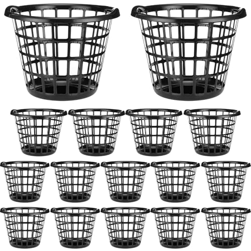 Uiifan 16 Pcs Black Lightweight Laundry Baskets Plastic Large Round Bushel Baskets Capacity Plastic Clothes Basket Space Saving Narrow Laundry Hampers