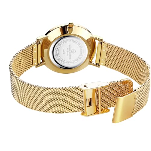 Image of HANNAH MARTIN Watches for Women Analog Women's Watch with Stainless Steel Expansion Band Minimalist Slim Dial 30M Waterproof Ladies Dress Wristwatch for Casual Daily Business