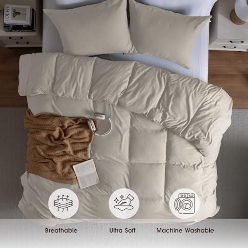 Image of Soft Washed Linen Color Duvet Cover King Size,2 Pillow Shams, No Comforter | Prewashed Microfiber, Button Closure,4 Corner Ties, Ultra Soft, Cotton-Like, All Seasons, King Duvet Cover 104x90 in