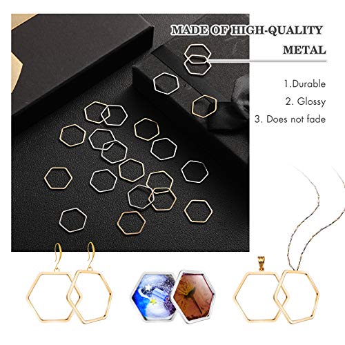Inbagi 80 Pieces Hexagon Hollow Frame Hexagon Open Bezel Charm Pendants Hexagon Linking Ring Connector DIY Crafts for Earring Necklace Jewelry Making Findings (Gold and Silver)