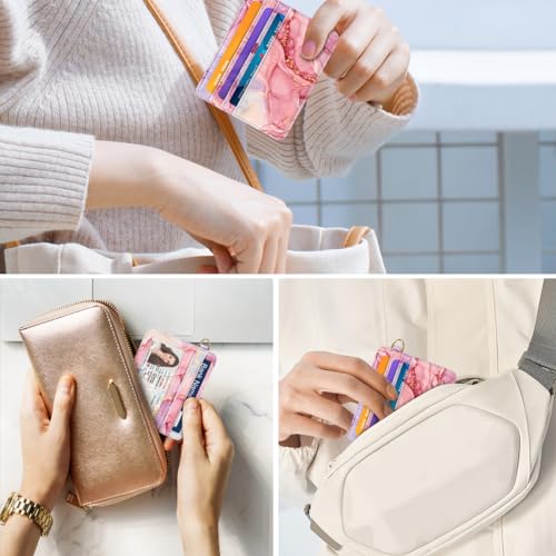Image of Slim Minimalist Pocket Credit Card Holder Wallet RFID Blocking Lightweight Thin Small Cute Card Cases,Red Marble