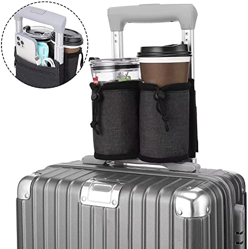 Image of Luggage Cup Holder for Suitcases,Travel Must Haves,Free Hand Drinks Carrier Coffee Mugs Holder,Universal Luggage Accessories for Flight Attendants,Business Travelers Travel Essential - Black