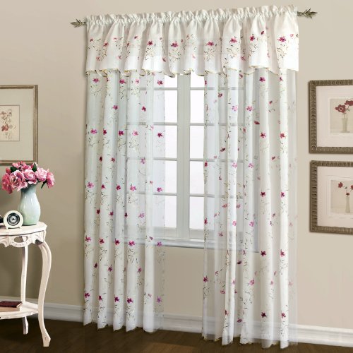 United Curtain Loretta Embroidered Sheer Window Curtain Panel, 52 by 84-Inch, White/Violet