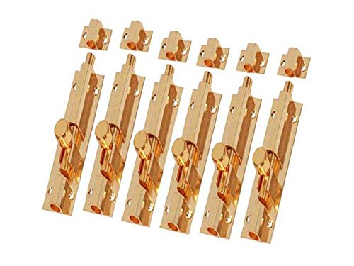 Smart Shophar Brass Hex Tower Bolt (6 Inch, Pack of 6, Gold)