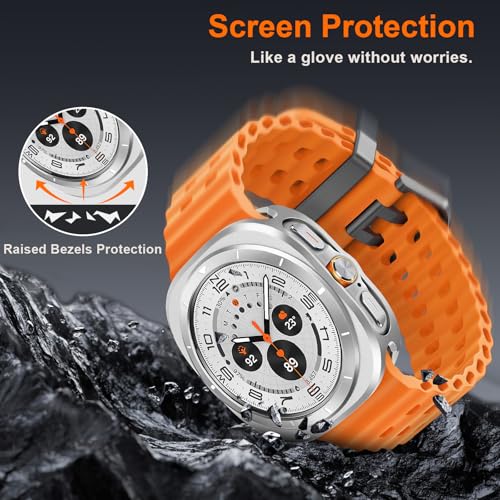 Image of Metal Case Compatible with Samsung Galaxy Watch Ultra /Ultra 2 (2025) 47mm with Back Cover, Rugged Thin Hard Frame Protective Cover for Galaxy Watch 7 /8 Ultra 47mm - Silver White