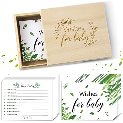 50 Pcs Botanical Baby Shower Advice Cards with Wooden Keepsake Box, Greenery Wishes Card for Baby...