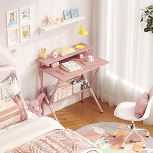 COTUBLR Small Desk, 27.5 Inch Small Computer Desk for Small Spaces, Computer Desk with Adjustable Monitor Stand, Compact Desk with Storage, Tiny Desk Study Desk for Bedroom Home Office, Pink COTUBLR Small Desk 275 Inch Small Computer Desk for Small Spaces Computer Desk with Adjustable Monitor Stand Compact Desk with Storage Tiny Desk Study Desk for Bedroom Home Office Pink