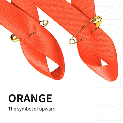 Image of 200 Pieces Orange Satin Awareness Ribbons with Safety Pins 1.4 x 3 inch