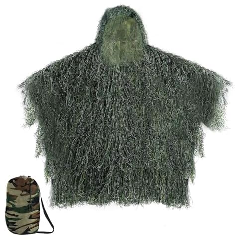 Ghillie Suit Ghillie Poncho for Hunting Superior Camo Hunting Clothes for Men Hunting Cape Camouflage Cloak Stealth Ghillie Suit for Halloween Hunting Bird Watch Military CS Woodland Hunting Cover