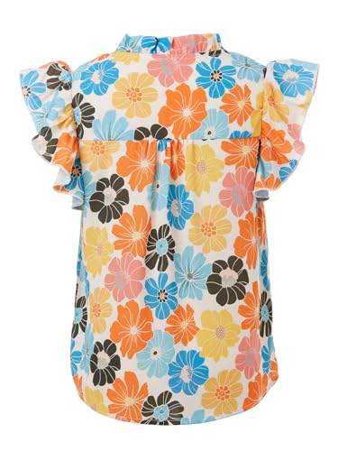 Image of Haloumoning Girls Ruffle Short Sleeve Floral Chiffon Blouses Kids Summer Shirts Tops 5-14 Years