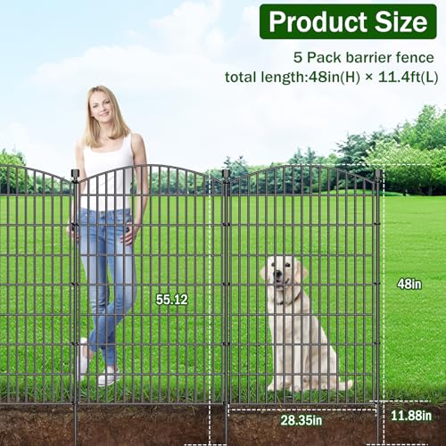 Image of No Dig Decorative Garden Fence 5 Panels with Gate, 48 in (H) x 13 ft (L), Dog Fence Outdoor for Yard,Rustproof Metal Animal Barrier Ground Stakes Fencing for Garden, Patio, Flower Bed