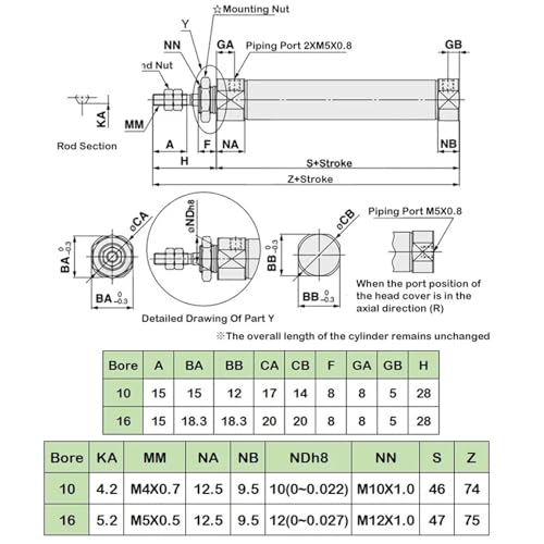 Vérin pneumatique CDJ2KB10 mini cylindre double effet course 175mm - 4