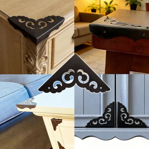 Image of Metal Corner Protectors for Wood Boxes Furniture, Vintage Decorative Corner Guards for Box Door Table Furniture Corner Edge Safety Guard Pack of 4